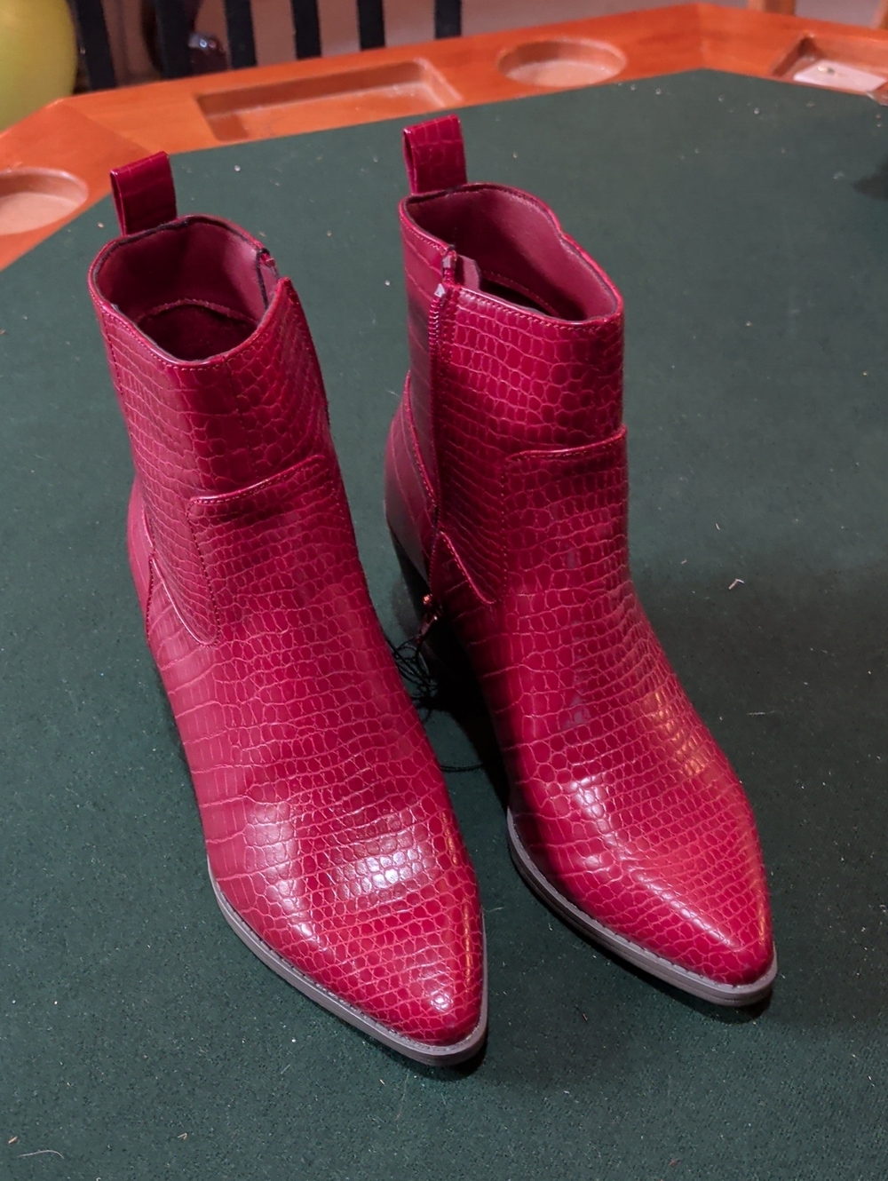 Maurices Burgundy Croc-Embossed Pointed Ankle Booties